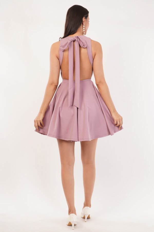 Flared Backless Mini Dress with Bow